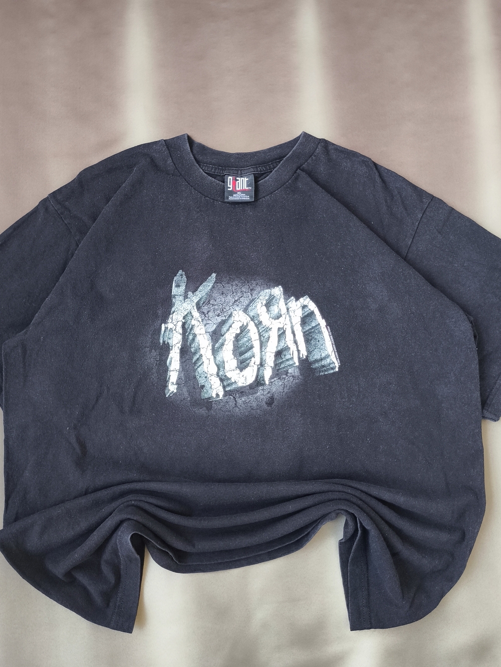 Korn 2000 y2k Fade Distressed Vintage Spellout Black Sleeve Print Giant Tag XL